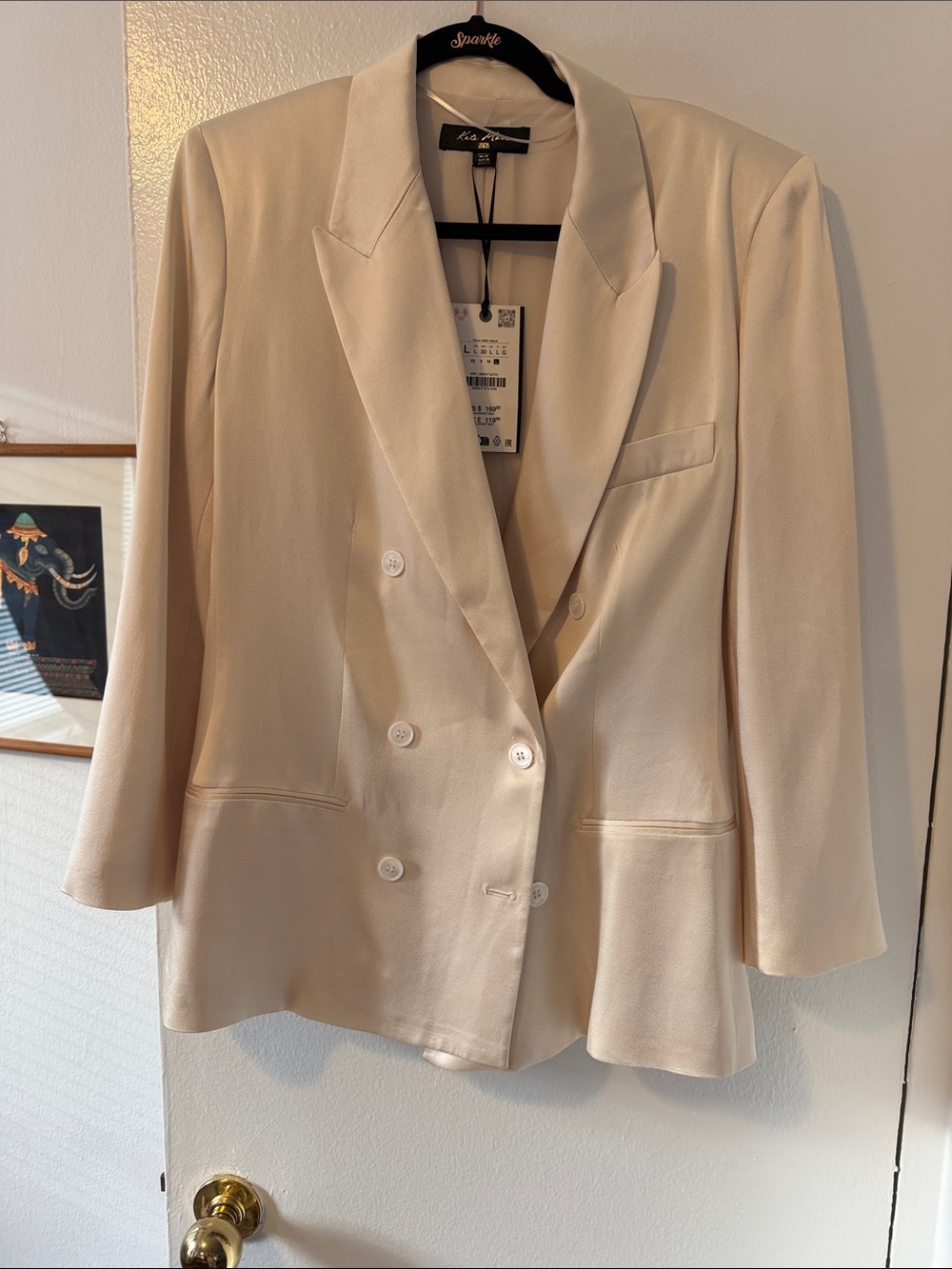 Zara Light Cream Double-Breasted Blazer